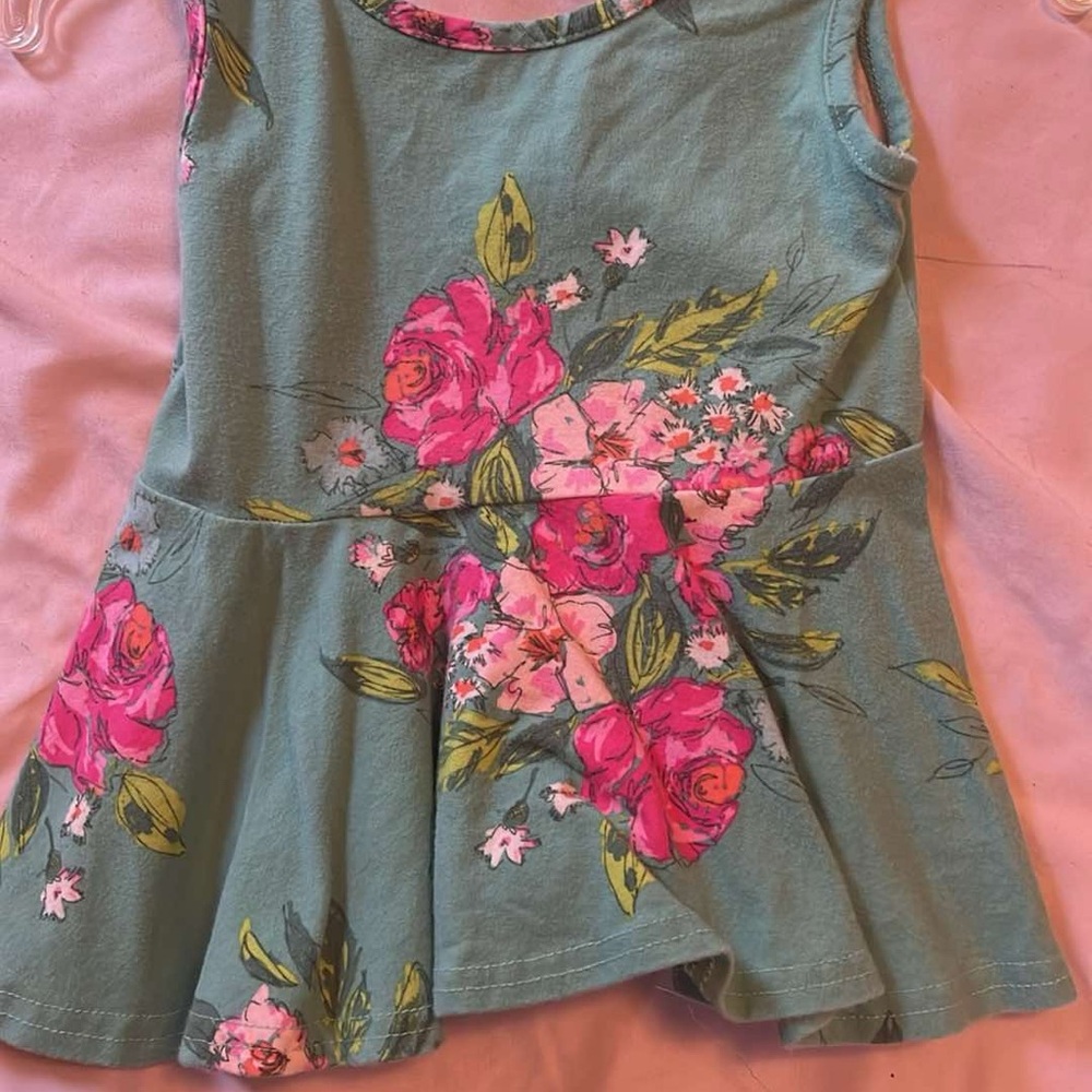 Ruffle Butts Green and Pink Floral Tank Top